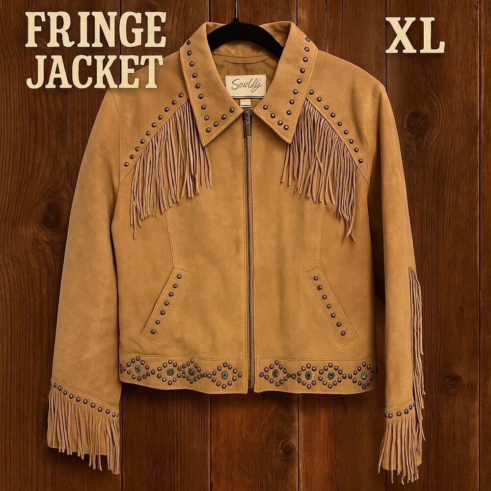 Scully Leather Fringe Western Jacket XL – Studded with Turquoise Accents – NWT - Picture 2 of 11